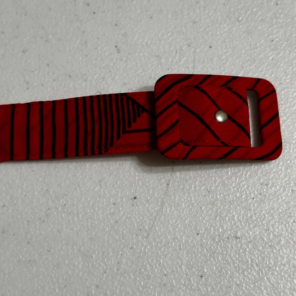 Lori Max New York VTG 80s Red Black‎ Geometric Print Midi Dress Belted Pleated L